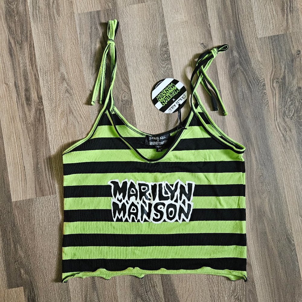 MARILYN MANSON UNRELEASED DOLLS KILL COLLAB GREEN BLACK STRIPE TANK SZ M MED